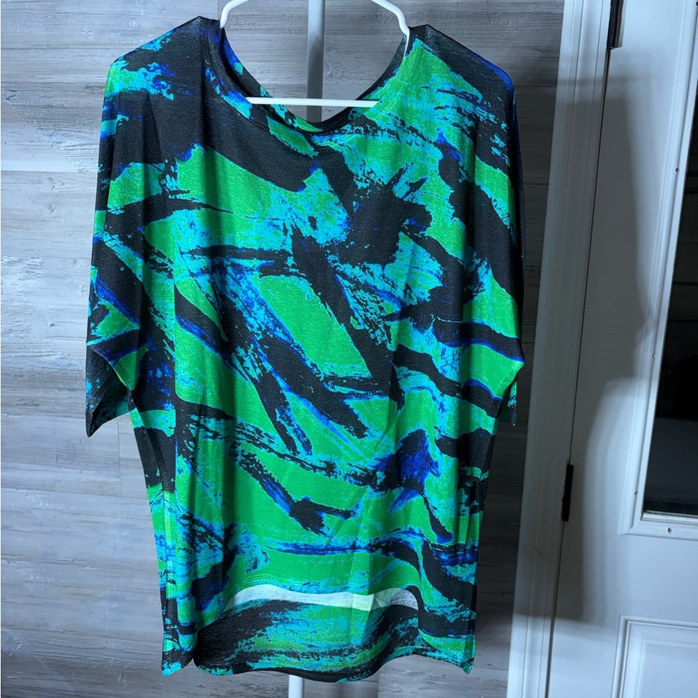 Nally & Millie Green and Blue Abstract Blouse 1131